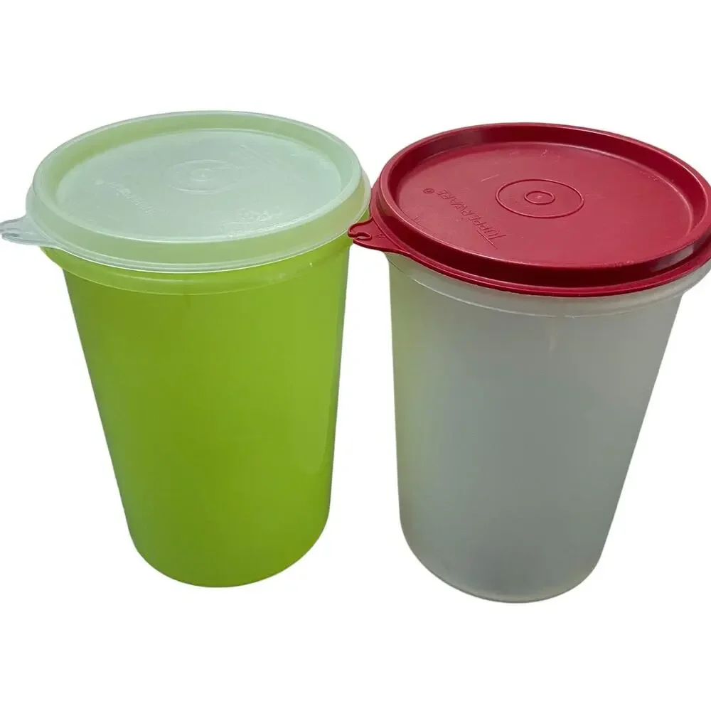 Tupperware Handolier 1 Qt Drink Pitcher 321 215 Lids Seals Red Yellow Lot 2 VTG